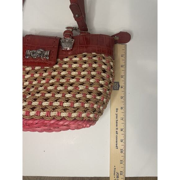 "M.C. Marc Chantal Red Straw & Leather Shoulder Bag Silver Tone Hardware NWT - Picture 16 of 16